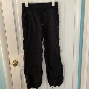Lululemon, black lined studio pant, tie ankle, gently used, size 6
